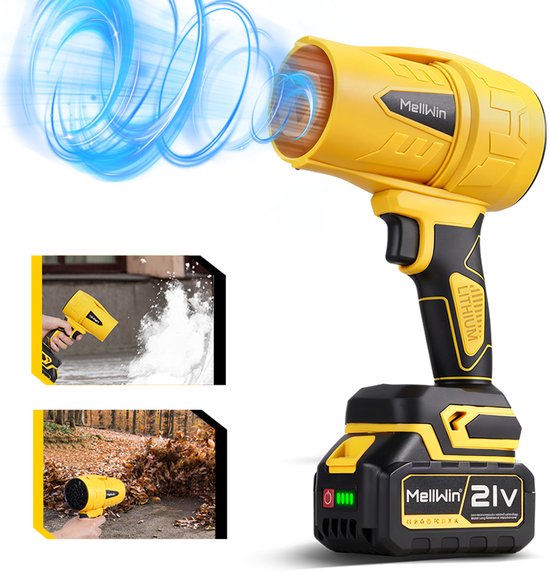 MellWin Accu-Bladblazer - 300 m/s Elektrische Blazer - Borstelloze Motor - met 1 Batterijen - Elektrische Stofblazer Luchtblazer - voor Het Blazen van Bladeren Autobladeren, Sneeuw, Stof van MellWin