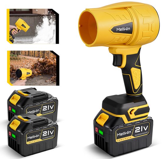 MellWin Accu Bladblazer - 300 m/s Turbo-Blazer met 2 x 4.5 Ah Accu's - Borstelloze Motor - 33.000 tpm - voor het wegblazen van bladeren, sneeuw en stof van MellWin