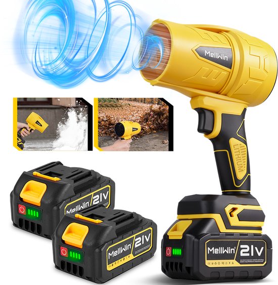 MellWin Elektrische Blazer - Accu Bladblazer - 300 m/s - Borstelloze Motor - Accuventilator - met 2 x accu's en oplader - Handblazer - Lichtgewicht - Krachtig van MellWin