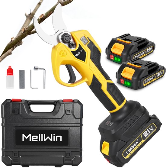 MellWin Elektrische Snoeischaar - 32 mm Accu Snoeischaar - met 2 Accu’s - Borstelloze Takkenschaar - Voor Boomgaard, Tuin, Boerderij, Park, Tuinieren
