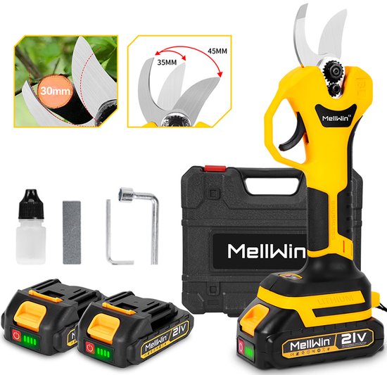 MellWin Elektrische Snoeischaar - Ø30MM Snijdiameter - 2x Accu’s - Professionele Draadloze Heggenschaar - Tuin Snoei Schaar voor Heggen & Takken van Merkloos	