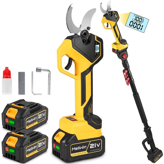 MellWin Elektrische Snoeischaar Telescopisch - 50mm Snijdiameter - Accu Snoeischaar - met 2x Accu's - Borstelloze motor - voor het snoeien van bomen, fruitbomen van Merkloos	