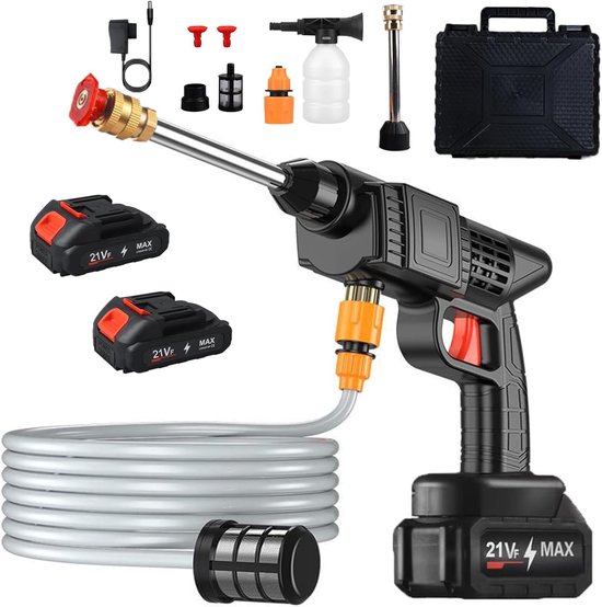 MELVRA Draadloze Hogedrukreiniger - 21V - Hogedrukreiniger op Accu - Draagbaar - 5 Meter Slang - Voor Auto wassen en Irrigatie - Inclusief Accu & Lader van MELVRA