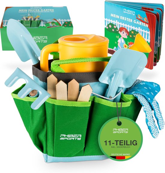 MELVRA Tuingereedschap voor Kinderen - 10-delige Set - Metaal - Inclusief Gieter, Handschoenen & Draagtas - Speelgoed vanaf 3 Jaar - Strand & Zandbak - Blauw