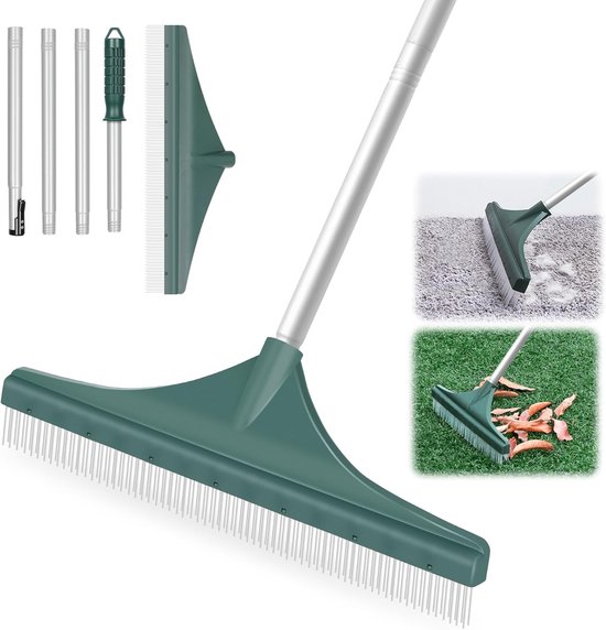 MELVRA Tuinhark - Kunsthark - 75 tot 135 cm - Verstelbare Driedelige Handgreep - Kunststof Bladhark - PBT-borstel - Voor Gazon en Tapijt - Antraciet van Merkloos	