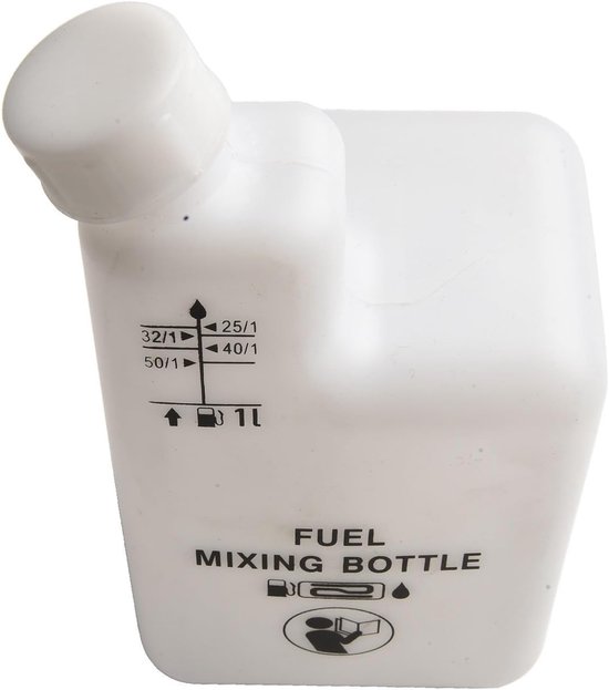 Mengfles 1 Liter - Brandstof Olie Mixer - Smering 2-Takt - Nauwkeurige Verhoudingen - 14x14x6 cm - Zwart Wit
