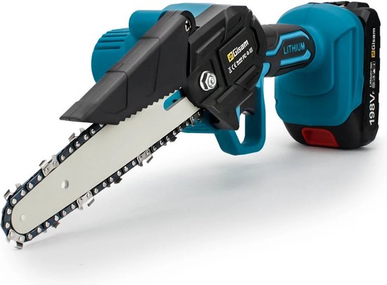 MensStore Mini Kettingzaag - Snoeizaag - Houtzaag - 2x18v Accu - Blauw - Extra Ketting - Lader - Opbergkoffer - Moersleutel - Schroevendraaier van MensStore