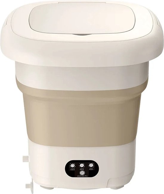 MensStore Mini Wasmachine -Camping Wasmachine - Kamperen - Opvouwbaar - Met Centrifuge - Kleine Camping Wasmachine - 9L - Beige van MensStore