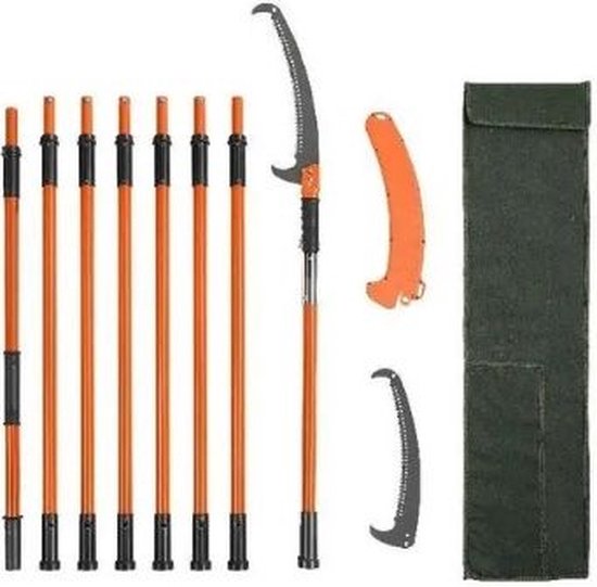 MensStore Telescoop Snoeizaag - Takkenzaag - Handzaag - Verstelbaar In Hoogte Tot 8m - Extra Zaagblad En Opbergtas - Oranje van MensStore