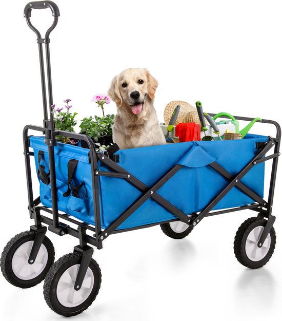 Merax Opvouwbare Bolderkar 100 KG Draagvermogen - Transportwagen 96L - Inklapbare Bolderwagen - Blauw van Merax
