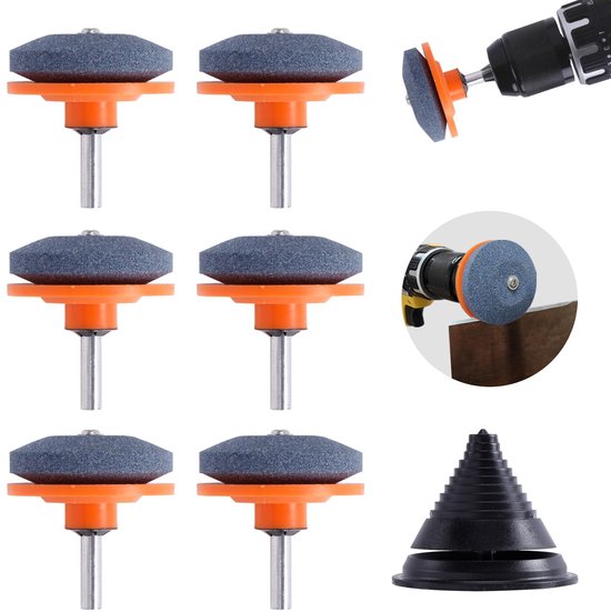 Merkloos 7-piece lawn mower blade sharpening tool set, universal wear-resistant lawn mower blade sharpener and lawn mower blade balancer, Geschikt voor lawn mower dull blade sharpener for electric drills and hand drills van Merkloos