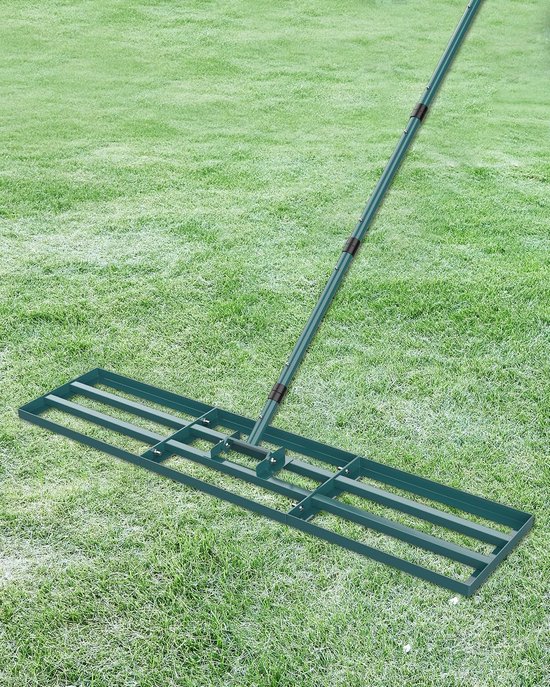Merkloos Gras Egaliseerhark met Lange Steel - 114x25cm