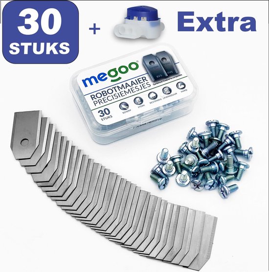 Mesjes voor Gardena robotmaaier - Husqvarna automower - 30st - RVS coated - plastic box + CONNECTOR van Qlima