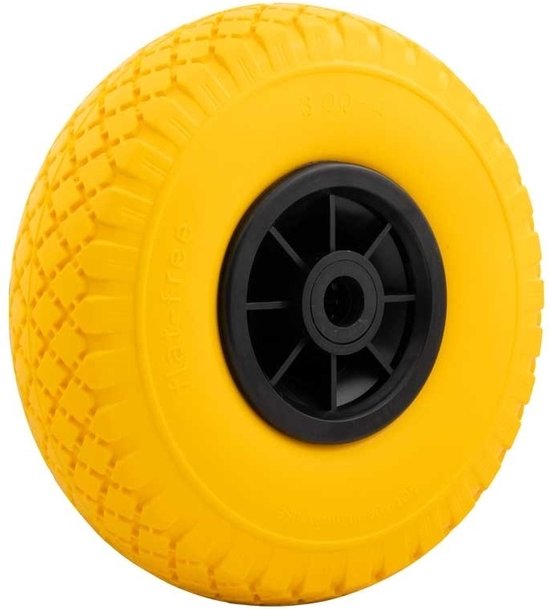 MESO Band voor steekwagen, bolderkar en skelter Anti lek - 3.00-4 - Asgat 20mm - Naaflengte 75mm - Antilek steekwagenwiel - Bolderkarwiel en skelterband - 125kg Draagvermogen Luchtband - Geel van MESO