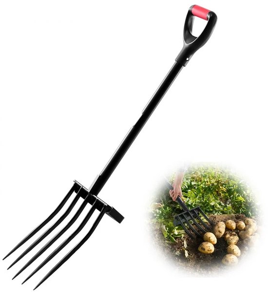 Mestvork Hooivork - 5-Tands Tuinvork - Lengte 105 cm - Y-Handgreep - Gesmeed Staal - Voor Hooi en Compost - Voor Beluchten en Verplanten