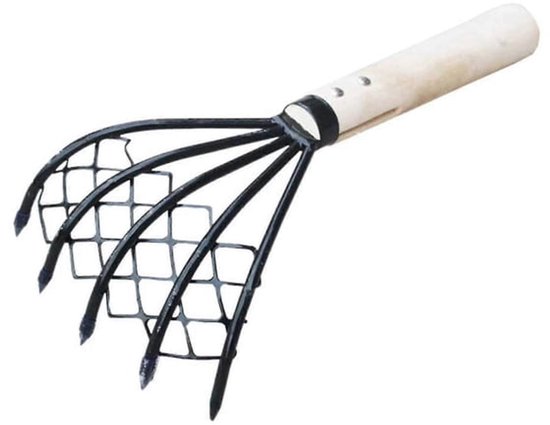 Met net, klauwhark, tuinhark, stalen hark, handhark voor het opgraven van zeevruchten van Merkloos	