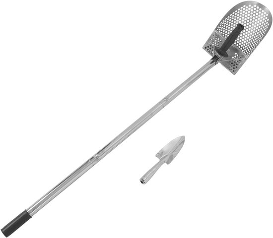 Metaaldetectie Schep - Strandschep Zeef - Schatzoeken Strand - Afneembaar Handvat - 29.5 cm - Zilver