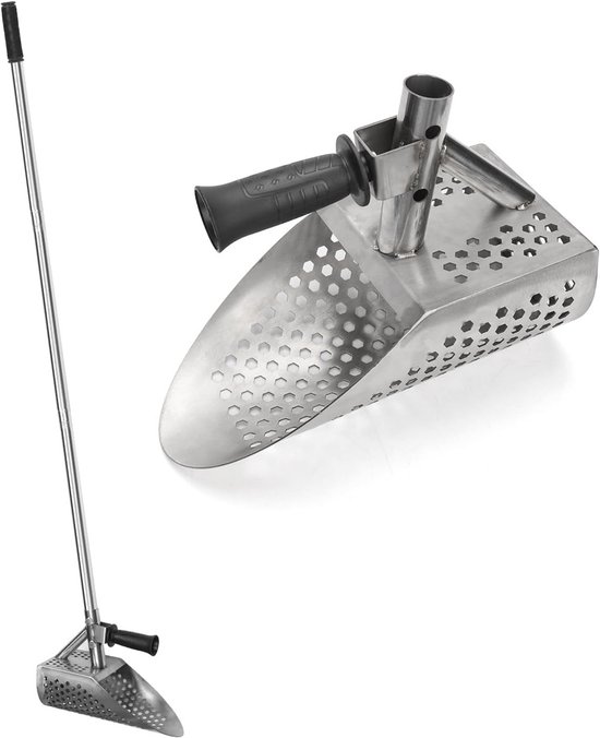 Metaaldetectie zandschep roestvrij staal met telescopische steel 140 cm van Merkloos	