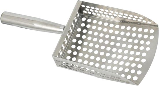 Metaaldetector Schep Lange Steel - Strandzeef Schatzoeken - Metaal Vinden - Roestvrij Staal - 29 cm - Zilver