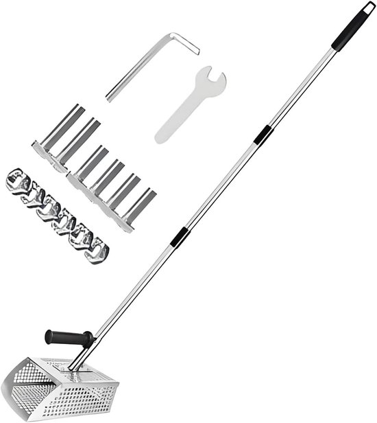 Metaaldetector Schep - Zandschep Graafgereedschap - Strandjutten Zeven - Roestvrij Staal - 130 cm Steel - Zilver