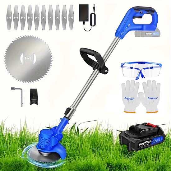 Metal Blade Accu-Grasmaaier Lichtgewicht Grasmaaiers Met 10 Metalen Messen, 2 Zaagschijven, 1 Set Accu, Snijdiameter Van 15 cm Voor Gazon en Tuin