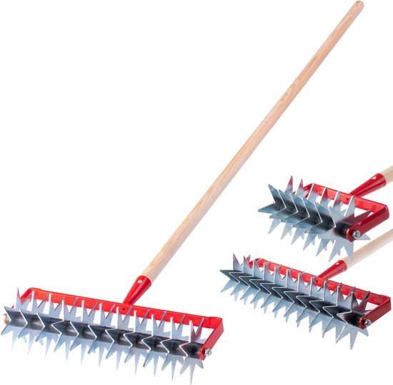 Metal Tuinfrees - Grondbewerker Rol - Aarde Losmaken - Twaalf Scherpe Sterren - 145 cm Lang - Hout Metaal