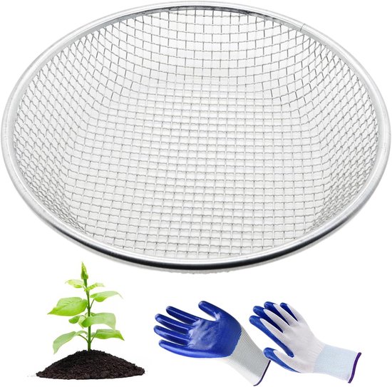 Metalen compostzeefset met tuinzeef + handschoenen Doorvoerzeef voor grond, compost, zaden van Merkloos	
