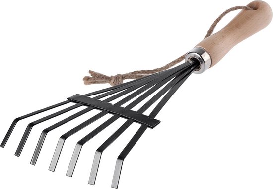 Metalen Hark - Tuinhark Bladhark - Tuinonderhoud - Houten Handvat - 36.5 x 16 cm - Zwart
