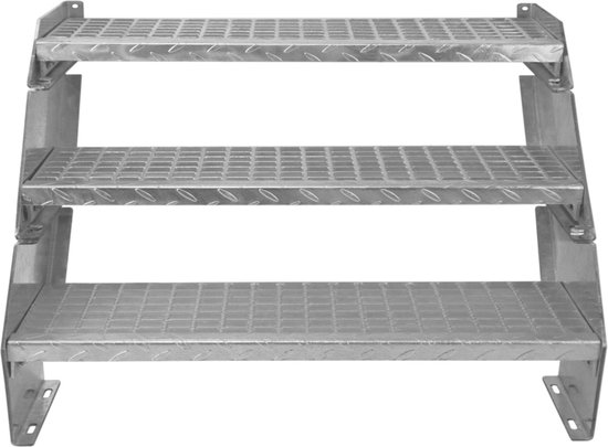 Metalen trap Extra Trede Verstelbare Hoogte 90 cm / 900 mm Breed Gegalvaniseerd Staal Zilver 2 Treden Weerbestendig Rooster Buiten Tuin Patio Modulaire Trap 5 mm Staaflengte GRATIS Bevestigingsset van VidaXL