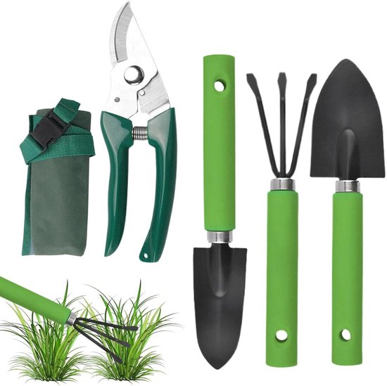 Metalen Tuingereedschap Set - Ergonomisch Tuinhandgereedschap - Bodem Losmaken - Roestvrijstalen Constructie - 21 x 14.2 x 1 cm - Groen