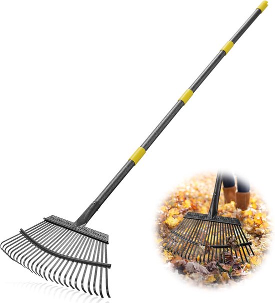 Metalen Tuinhark 6FT met Verstelbare Handgreep - Hark voor Bladeren en Gazons met 25 Metalen Tanden - Zware Tuinbladhark voor Effectief Tuinieren