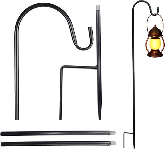 Metalen Tuinstok Met Haken - Herdershaken Voor Herdershond - Geschikt Voor Het Ophangen Van Vogelkooien - Lantaarns - Plantenmanden - Bruiloftsdecoraties - Wind Chime - 120cm van Wowsubli