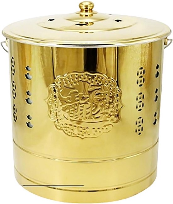 Metalen Verbrandingston - Draagbare Afvalbrander - Tuinafval Verwerken - Met Deksel Handvat - 54cm Hoog - Goud van Merkloos	