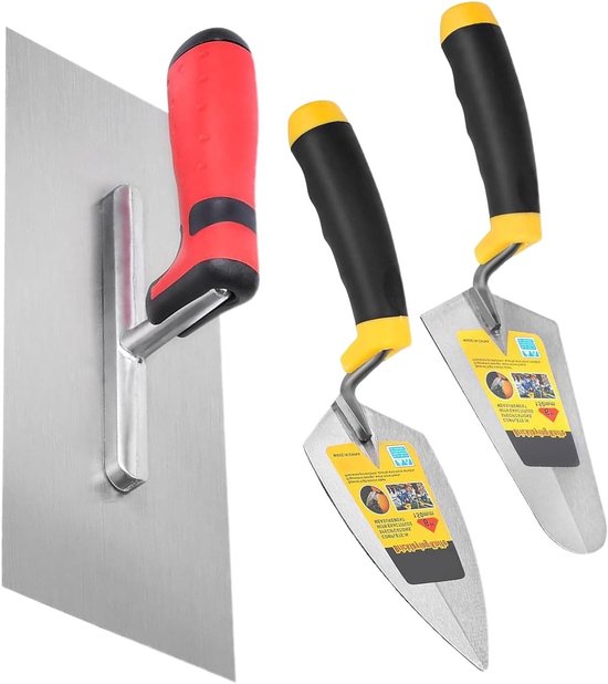 Metselgereedschap Set - Mortel Troffels - Bouw en Reparatie - Ergonomische Grip - 3 Stuks - Grijs