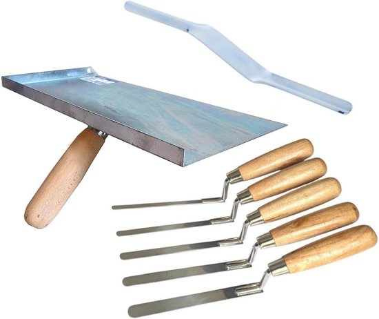 Metspatel Mortel Houder Set met 5 RVS Voeg- en Vlinderstelen voor Metselwerk Reparaties van Merkloos	