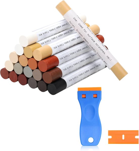 Meubelreparatie - waskrijt - 20 kleuren - zachte wasketstangen - laminaat reparatieset - meubelreparatieset voor het vullen en repareren van krassen en gaten op meubels en andere houten oppervlakken van kobwa