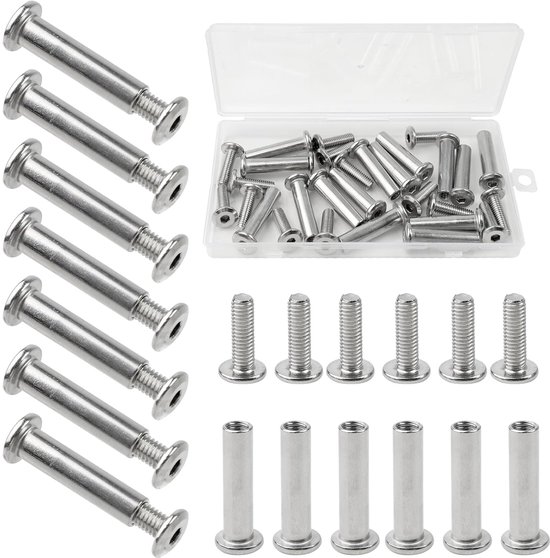 Meubelverbinders - hulsschroeven - M4 x 32-42 mm - meubelschroeven - kastverbinder - verbindingsschroeven voor meubels - kasten - houten planken - 30 stuks van Merkloos	