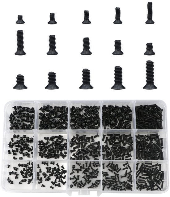 Micro Bolts - Kleine Schroeven - M2/M2.5/M3 - 600 Stuks - Platte Hoofd - Mini Ronde Hoofd - Zwarte Machineschroeven voor Reparatie van Notebook - Tablet - Muism - Toetsenbord - Speelgoed van Merkloos	