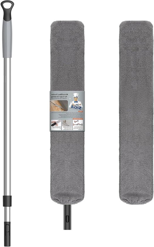 Microvezel Plumeau - Stofwisser Lange Steel - Hoge Oppervlakken Reinigen - Uitschuifbaar Flexibel - Tot 167 cm - Grijs