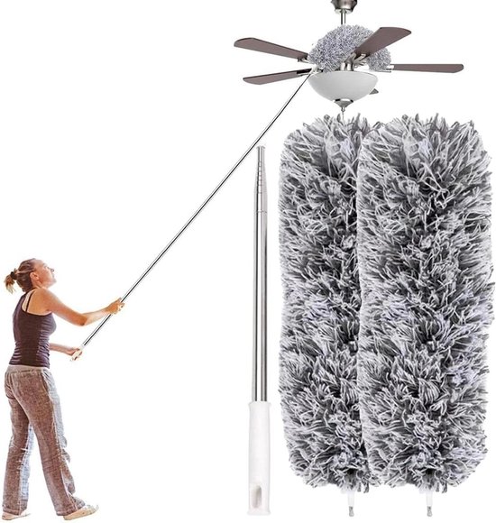 Microvezel Plumeau - Stofwisser Telescoop - Hoge Plekken Reinigen - Buigbare Kop - Tot 280 cm - Grijs