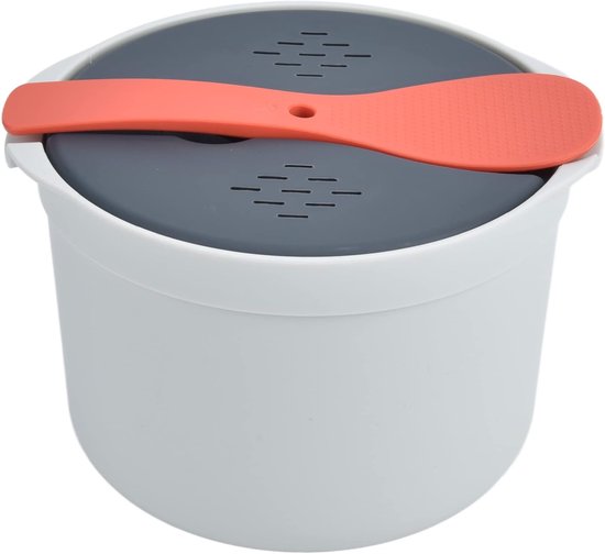 Microwave Rice Cooker, 2L Capacity Microwave Steaming Heated Cooker Pot Rice Steamer Set with Rice Spoon Lid Strainer All-in-one Kitchen Cookware (Orange) van Merkloos	