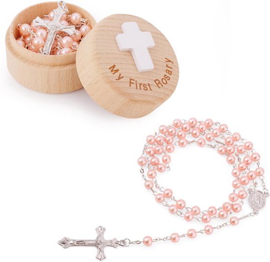 Mijn Eerste Rozenkrans Doopgeschenken, Doopherinneringsdoos Roze Rozenkransketting Doopgeschenken Katholieke Eerste Communiegeschenken Rozenkransdoos voor Babyshower