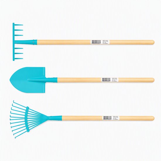 MIKEMADE Kindertuingereedschap Set 3-delig – Schep, Hark en Bladhark – 88 cm hoog – Vanaf 6 Jaar