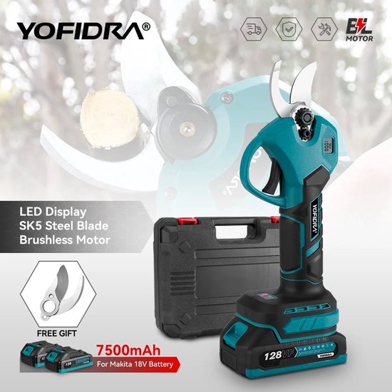 Mila Shop Elektrische snoeischaar - Elektrische heggenschaar - Takkenschaar - Snoeischaar accu - Inclusief 2 accu's - Voor Makita batterij - 18 volt - 30mm van Merkloos	