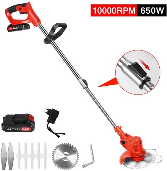 Mila Shop Grastrimmer - 2 accu's en lader - Bostrimmer - Kantmaaier - Draadloos - Rood van Mila Shop