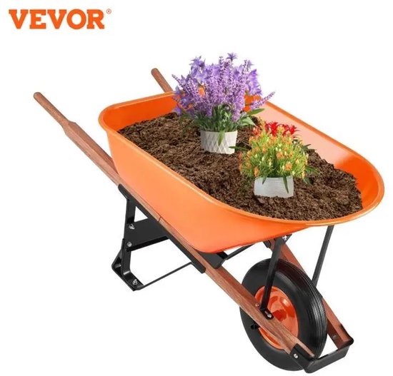 Mila Shop Kruiwagen - Tuin - Tuigereedschap - Tuinwagen - 180kg - Metaal - Oranje/zwart - 2 x 25cm brede wielen van Merkloos	