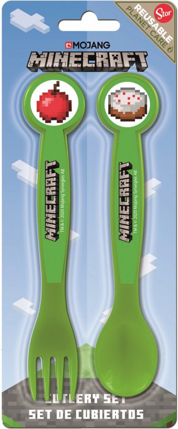 Minecraft bestekset - 2 stuks - lepel en vork - kinder bestek van Mi