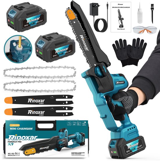 Mini accu kettingzaag voor snoeischaren, 8 inch, 1300W, met 2*4000mAh accu, borstelloze motor en automatische oliepomp, voor tuinwerkzaamheden van Merkloos	