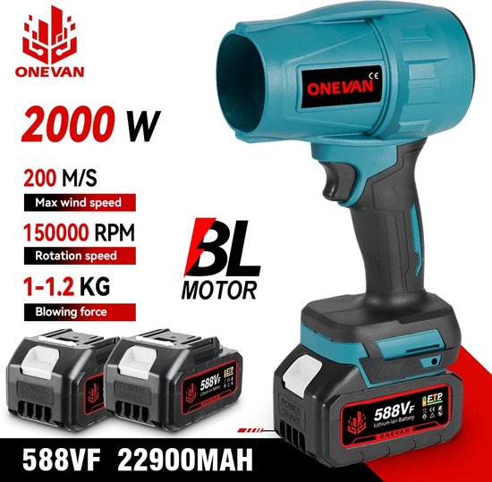 Mini Bladblazer - HIGH POWER Blower - Mini Blower - Blower - Bladblazer - 2000W - 720Km/h - 2 x Accu - Draadloos van Dramdal