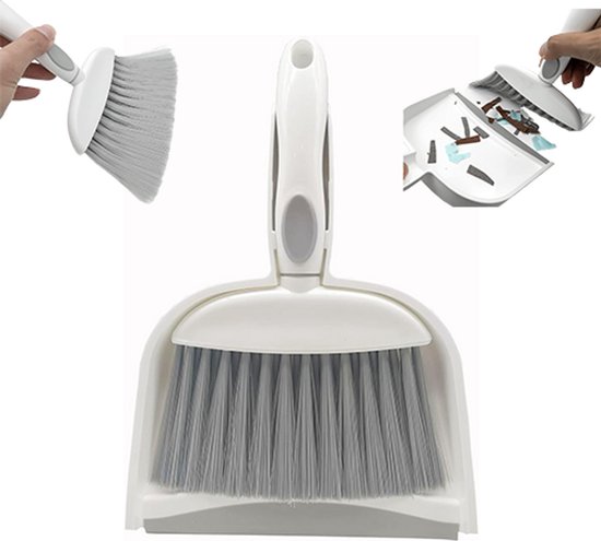 Mini Broom- en Stoffer-Set - Mini Veegset Dagelijkse Schoonmaakbenodigdheid- Plastic Mini Stoffer Set Grijs 26,5*16,5*2,7CM -voor Bureau Huishouding Kantoor Keuken Dierennest van Merkloos	